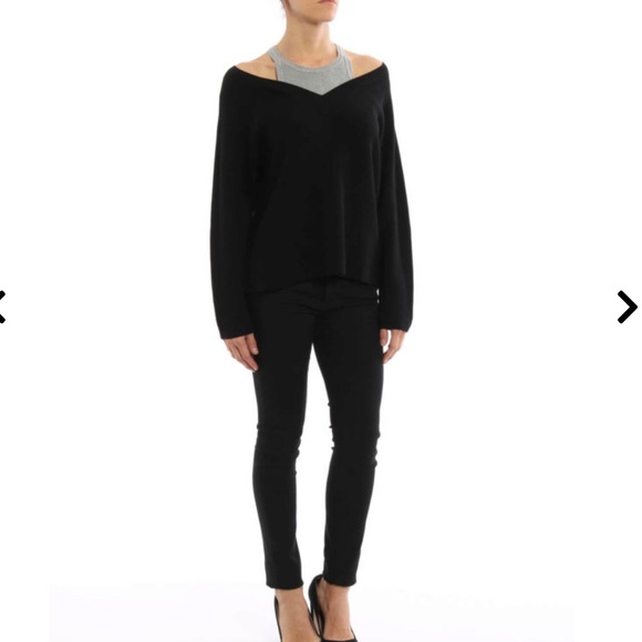 T by ALEXANDER WANG off the shoulder sweater black grey small knit S - Picture 4 of 9